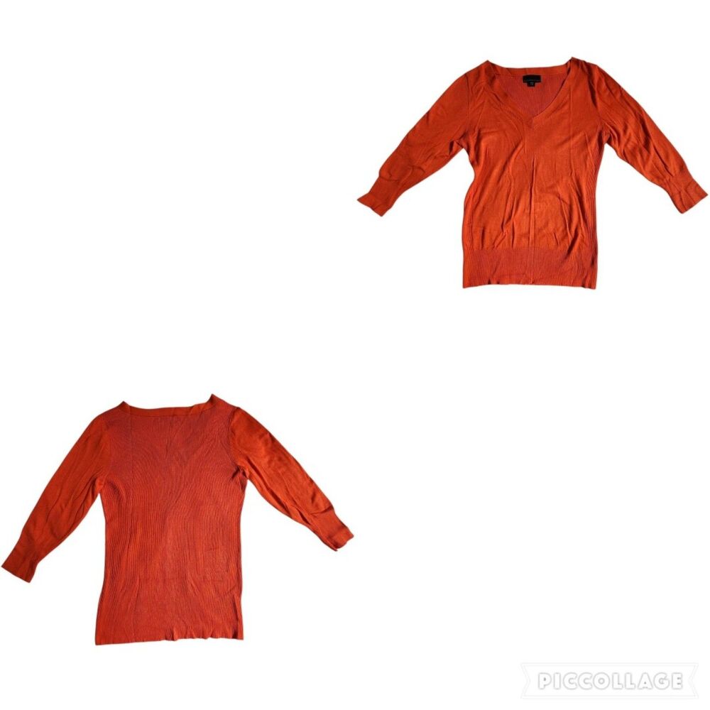 Attention Burnt Orange V Neck Ribbed Long Sleeve Pullover Sweater Sz XL
